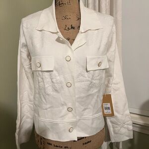 Cyrus White Floral Sweater Blazer with Button Details - size Small, NWT!